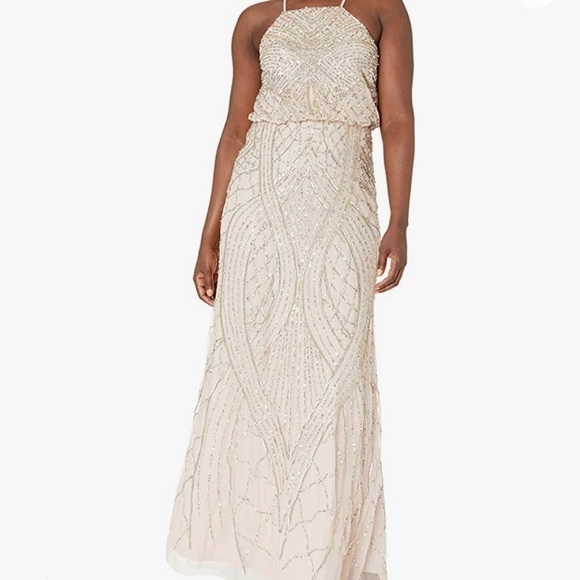 Adrianna Papell Halter Fully Beaded Blouson Halter Gown Size 6 NWT - Picture 1 of 9